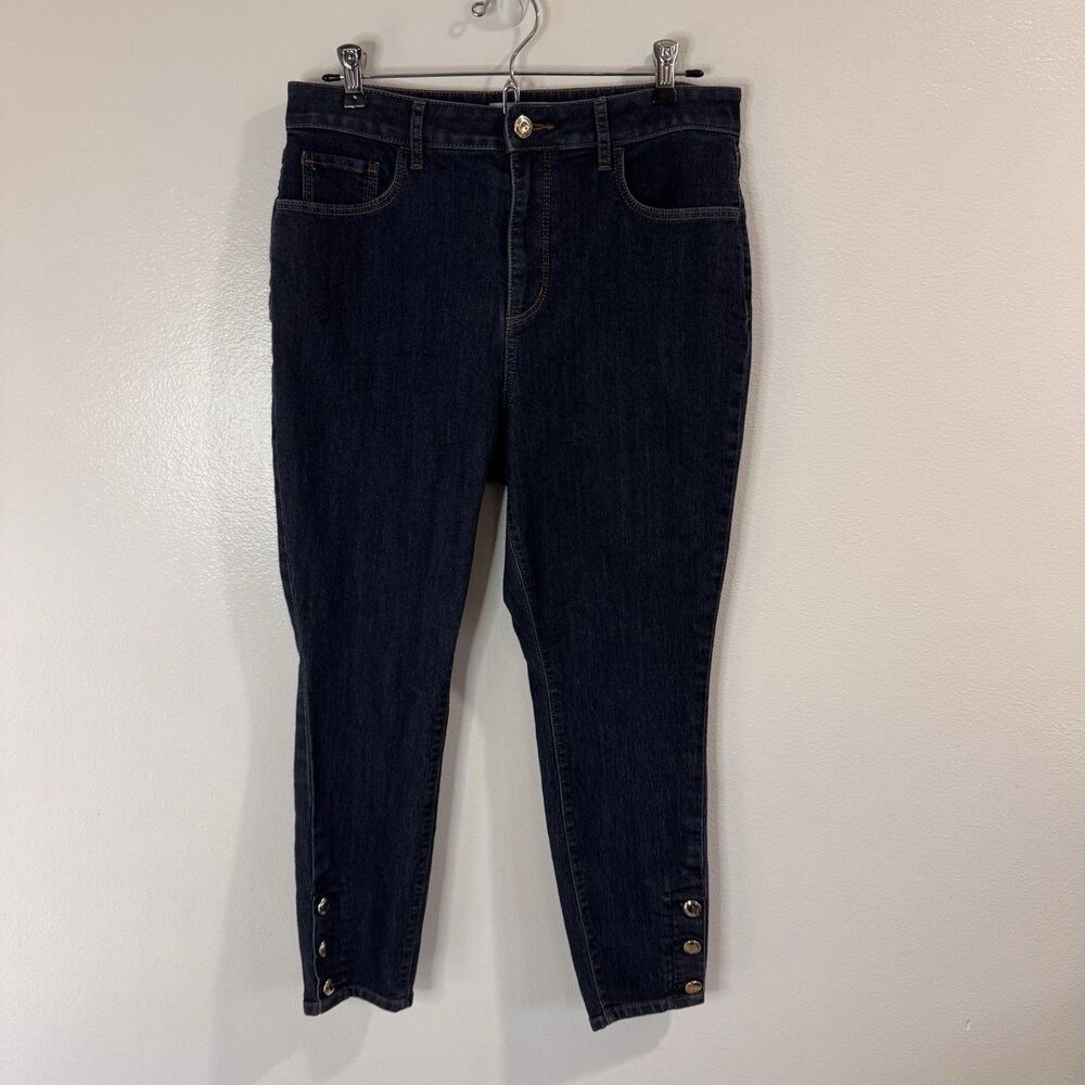 Ann Taylor LOFT Jeans 30 / 10P Dark Wash High Rise Stretch Gold Buttons Preppy